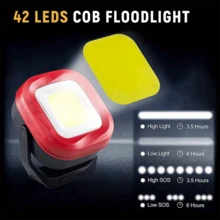 1pc Magnetic Work Light, LED Work Light Rechargeable Work Lights Portable Magnetic Flashlight Inspection Light For Car Repair, Camping, Emergency & Job Site Lighting - Red and Black - View 3