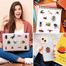 50Pcs Bug Stickers, Colorful Transparent Realistic Insect Vinyl Stickers For Kids Boys Teens, Water Bottle Stickers For Bike Laptop Bicycle Refrigerator Cup Luggage Computer Mobile Phone Skateboard Decor - Multicolor - View 7