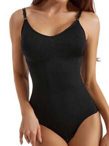 女士高腰吊带塑身连体衣 - 光滑修身，透气一体式塑身衣，速干透气 - 黑色 - 查看 14