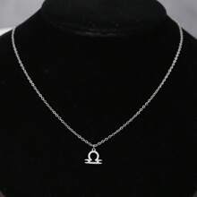 1pc Stainless Steel Lock & Square Chain Zodiac Pendant Necklace With 12 Constellation Signs And Birthday Gift Card - Silver - View 4