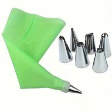 8件套裝蛋糕裝飾工具包含6個裱花嘴、1個裱花袋、1個轉換器、不鏽鋼霜花噴嘴、奶油蛋糕噴嘴和可重複使用的糕點裱花袋，適用於甜點、餅乾、杯子蛋糕、廚房配件、烘焙工具、DIY蛋糕裝飾用品 - 裱花套裝-8pcs - 查看 4