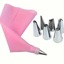 8件套裝蛋糕裝飾工具包含6個裱花嘴、1個裱花袋、1個轉換器、不鏽鋼霜花噴嘴、奶油蛋糕噴嘴和可重複使用的糕點裱花袋，適用於甜點、餅乾、杯子蛋糕、廚房配件、烘焙工具、DIY蛋糕裝飾用品 - 裱花套裝-8pcs - 查看 3