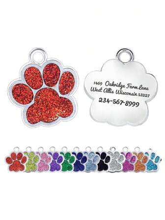 1pc Small Size Customized Red Dog Paw Shaped Pet Name Tag With Silver Bottom, Can Be Personalized With Pet Name, Contact, Address Info On The Back, Engraving To Prevent Losing Pet, Suitable For Small Dogs And Cats