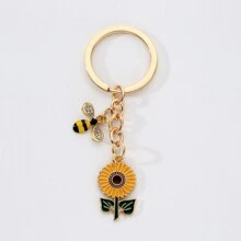 1pc Cartoon Sunflower And Bee Shaped Keychain Pendant For Women, Creative Oil Drip Zinc Alloy Key Ring, Backpack Ornament, Universal Car/Bag Decoration, For Friends Or Commemoration Present Car Accessories Bag Charm Backpack For School Letter Cute Goth Y2k Halloween Accessories Teachers Day Christmas Gift Ideas Bag Lanyards With Id Holder Car Accessories Bag Charms