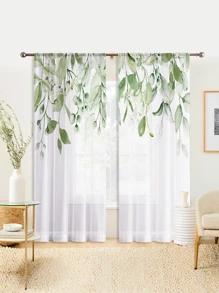 Zasłona z nadrukiem w zielone rośliny w kwiaty do domu, gabinetu i codziennego użytku