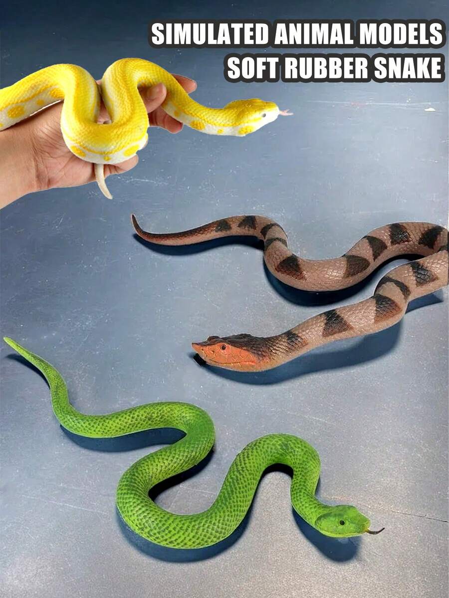 一個動物園野生逼真蛇模型，認知軟橡膠蛇玩具，竹葉青，青樹蟒，金色蟒蛇，恐怖惡作劇，兒童教育動物模型玩具家居裝飾 - 彩色 - 查看 1