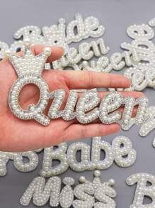 1Pc Queen Pearl Patches On Clothes Rhinestone Applique Patch For Jackets Crystal Crown Badge Sewing Crafts