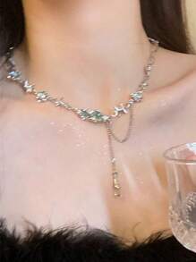 1入當季流行款月光石荊棘＆眼淚形銀色金屬流蘇項鍊，適合女性派對 - 銀色 - 查看 3