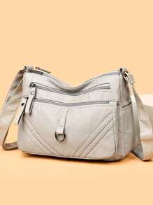 High Quality Soft PU Leather Shoulder Bag For Women 2024 Casual Multi-Layer Crossbody Bag Luxury Designer Washable Messenger - Beige - View 2