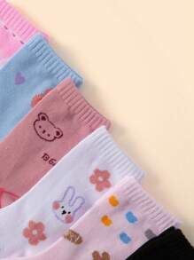 Random 12 Pairs Cartoon Pattern Mid-Calf Socks For Girls, With Bunnies, Bears And Lace, Comfortable, Suitable For Daily Wear, Styles Randomly Sent - Multicolor - View 3