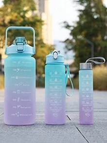 1個2升或750毫升或280毫升大容量漸變PC水瓶，適合家居和旅行戶外使用的運動健身攜帶吸管杯 - 綠紫漸變 - 查看 1