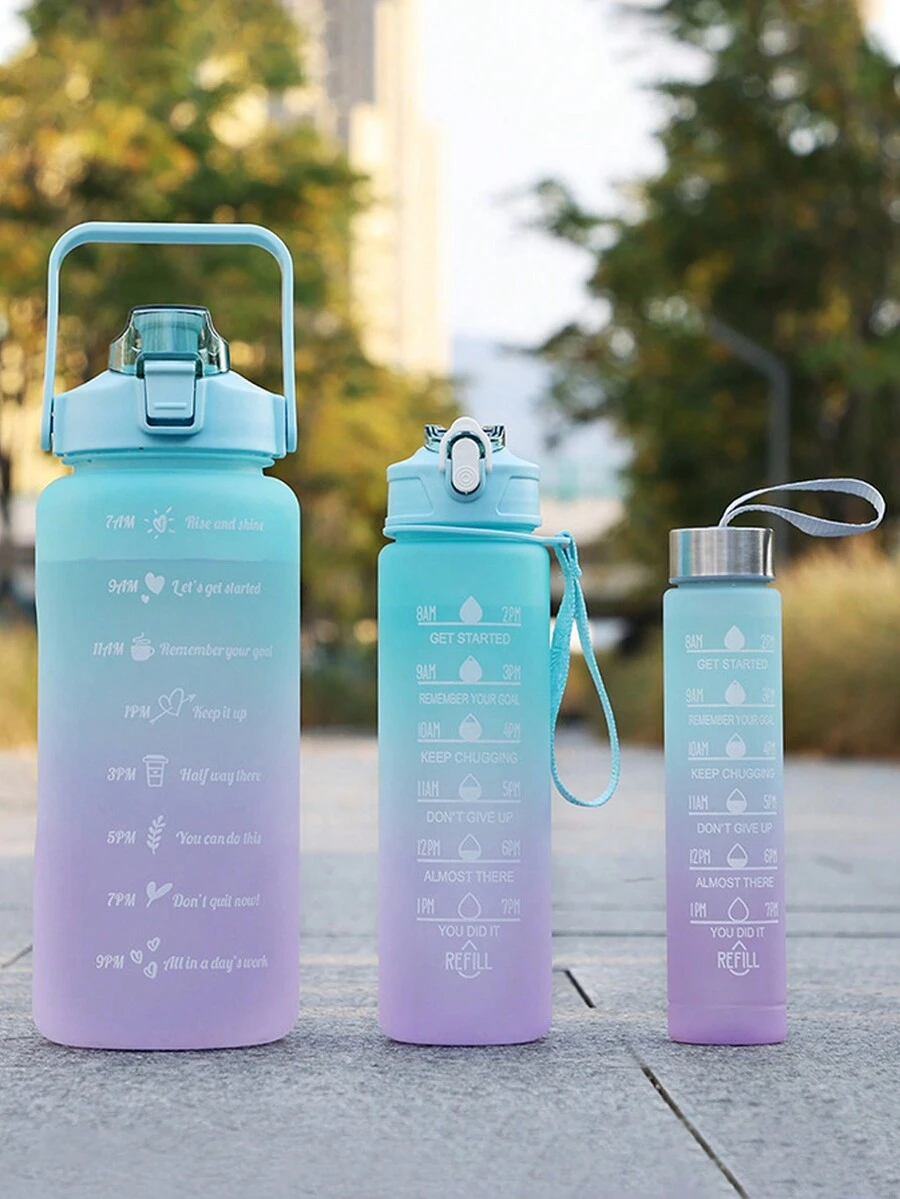 1個2升或750毫升或280毫升大容量漸變PC水瓶，適合家居和旅行戶外使用的運動健身攜帶吸管杯 - 綠紫漸變 - 查看 1