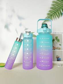 1個2升或750毫升或280毫升大容量漸變PC水瓶，適合家居和旅行戶外使用的運動健身攜帶吸管杯 - 綠紫漸變 - 查看 3