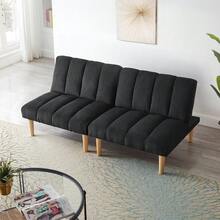Modern Convertible Sofa Bed Folding Futon Sofa Bed With Sturdy Metal Legs,Corduroy Fabric  Sofa Bed With Adjustable Backrest For Compact Living Room Bedroom Apartment Easy Assembly - 黑色 - 查看 1