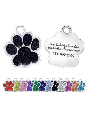แท็ก ID สัตว์เลี้ยงรูปอุ้งเท้าสุนัขสีดำส่วนบุคคล 1 ชิ้นพร้อมฐานเงิน สามารถปรับแต่งด้วยชื่อสัตว์เลี้ยง ข้อมูลติดต่อ ที่อยู่ ฯลฯ สลักเพื่อป้องกันการสูญเสียสัตว์เลี้ยง เหมาะสำหรับสุนัขและแมวขนาดเล็ก