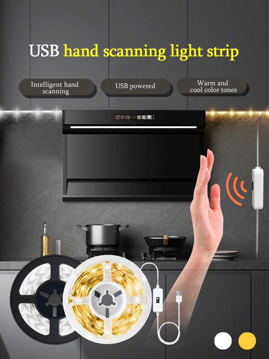 LED Light Strip Kitchen Lighting Self-Adhesive Waterproof USB Smart Human Body Induction Night Light With Soft Light For Cabinet Under Counter Bed Head Bed Cabinet Car Interior - White - View 1