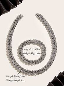 Multiple Specifications, Hip Hop For Women Men Rhinestone Decor Necklace / Bracelet Perfect Jewelry Gift For Party - Silver - View 15