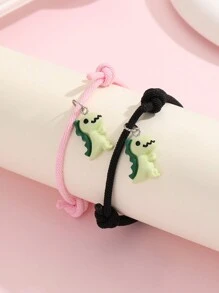 ATLVXJL 2件套情侣发光可爱恐龙爱心手链套装，男女皆宜，情人节礼物