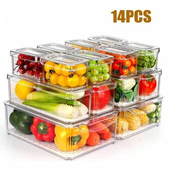 PET 透明冰箱收纳盒，S/M/L 尺寸单独出售，3 件/14 件套装，塑料容器，冰箱收纳隔板收纳盒圣诞礼物