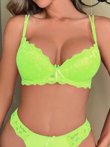 Đồ lót ren gợi cảm dành cho nữ có trang trí nơ màu xanh lá cây huỳnh quang và áo ngực, đồ lót thiết kế đặc biệt - màu xanh lá - Xem 4