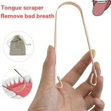 不鏽鋼玫瑰金舌頭刮舌護理工具，可減少口臭和清潔舌頭，配置布袋，便於攜帶，男女適用 - 玫瑰金 - 查看 1