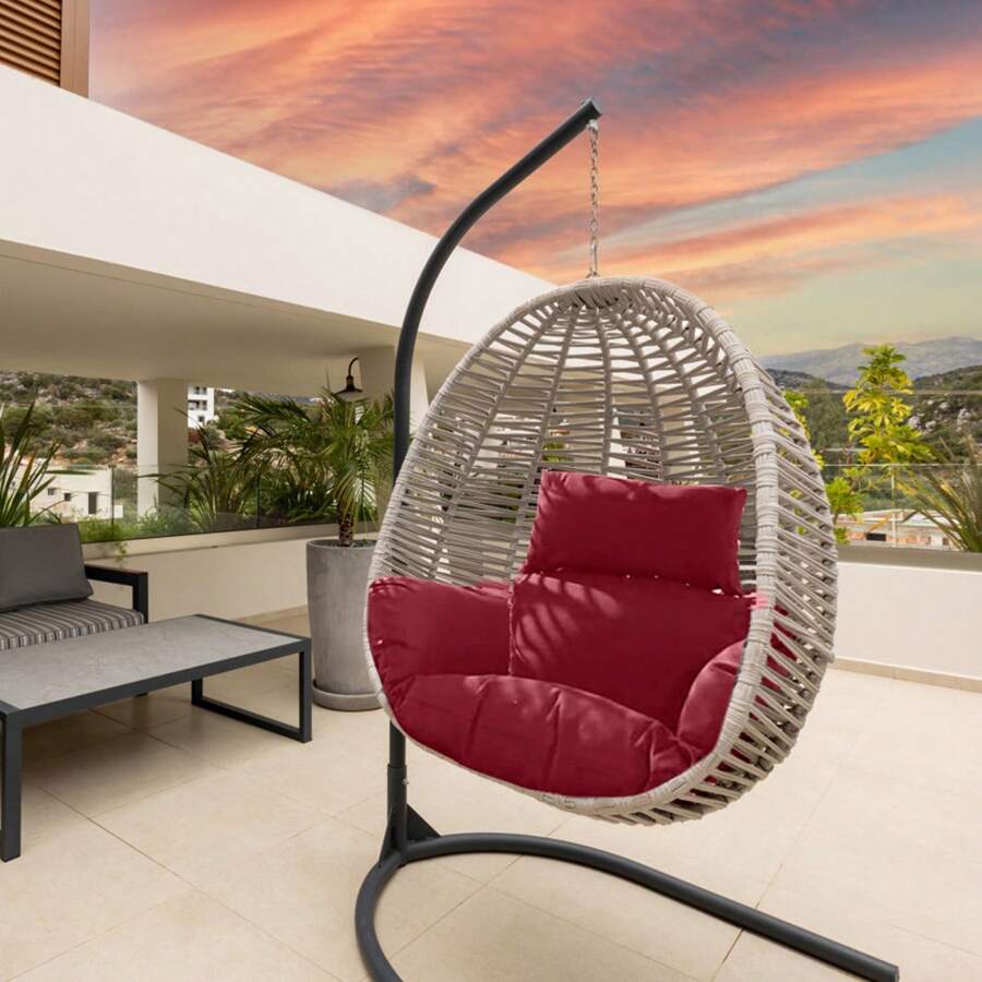 1Pc Egg Chair Cushion Hanging Basket Seat Cushion Thicken Soft Egg Swing Chair Pad Hanging Egg Chair Cushion With Headrest For Wedding Decoration - Màu Đỏ Sâu - Xem 1