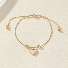 1 pieza Pulsera de cadena de corazón blanca moderna y elegante - Dorado - Ver 5