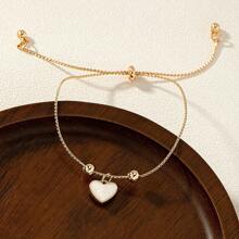 1 pieza Pulsera de cadena de corazón blanca moderna y elegante - Dorado - Ver 3