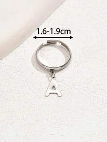 3 Ban Đầu Bộ Trang Sức Inox 26 Chữ Cái Mặt Dây Chuyền Vòng Cổ Bộ Nhẫn Nam Sinh Nhật Bộ Trang Sức Có Thể Điều Chỉnh - Bạc - Xem 3