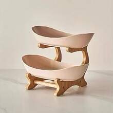 1pc Multi-Layer Fruit Tray With Bamboo Stand Creative Double-Layer Snack Dessert Plate For Home Living Room Dried Fruit Tray - Multicolor - View 16