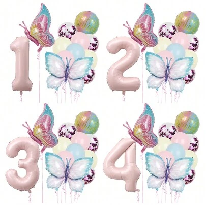 12入組藍色和粉色可愛的公主蝴蝶節日氣球派對裝飾