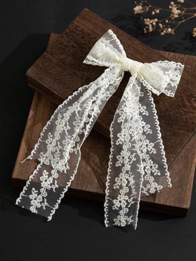 قطعة واحدة مشبك شعر أنيق وجذاب بتفاصيل الفيونكة ذو طبقتين من الدانتيل، إكسسوارات شعر، مشابك شعر، مخالب شعر، أشياء مدرسية، أنيقة، للكلية، ملابس شتوية للنساء، فيونكات