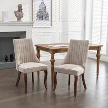 2/4/6 Piece Set Beige Linen Upholstered Dining Chairs, Farmhouse Channel Tufted Dining Chair With Solid Wood Legs For Kitchen,Dining Room. - Màu be - Xem 4