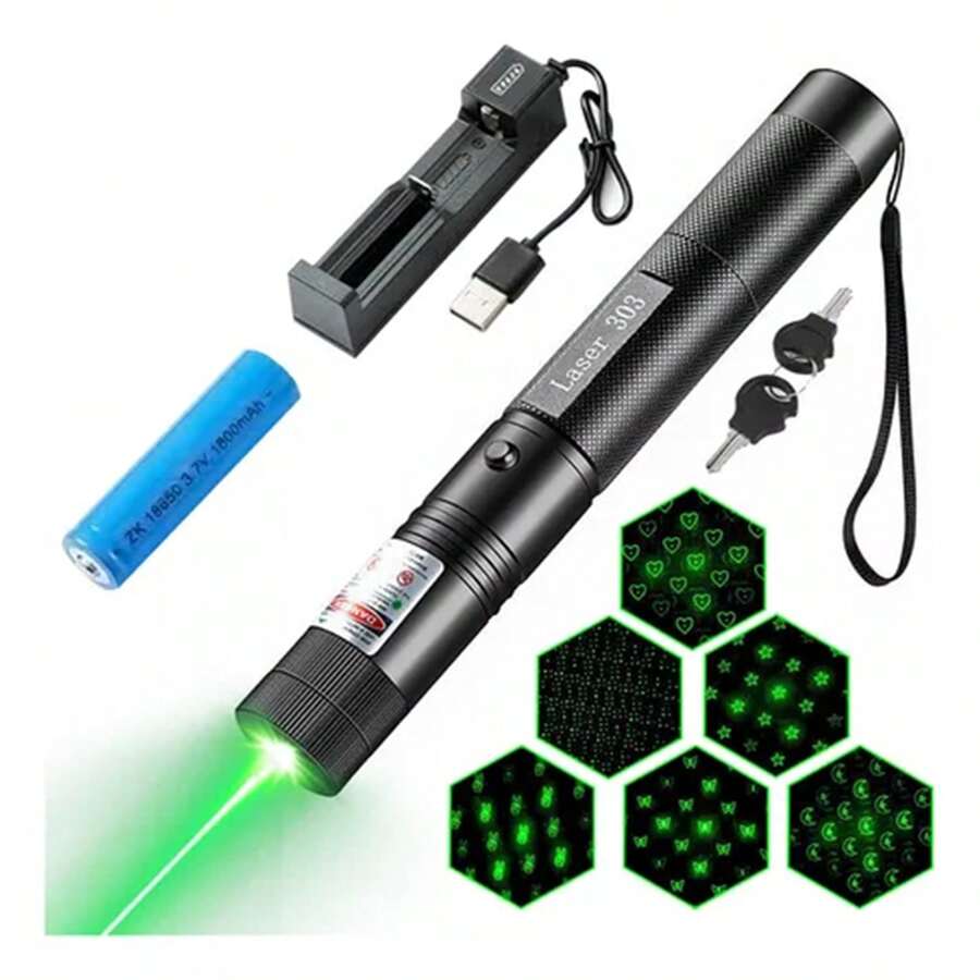 Puntero Láser Verde Proyector Carga Usb Recargable 7 Modelos - Negro - Ver 1