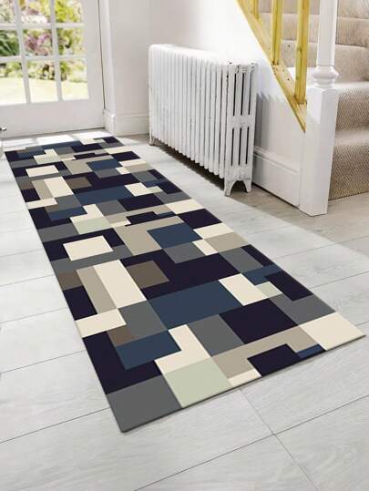 1pc Modern Minimalist Style Blue Area Rug, Crystal Velvet, 850g/M², 0.8cm Thickness, Rectangle, Anti-Slip, Washable, Decorative Carpet For Home, Living Room, Kitchen, Dining Room, Office, Suitable For All Seasons.
