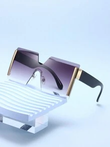 1pc Ladies Fashionable Personalized Rimless One-Piece Fashion Glasses - Gold Edge Double Gray Film - View 2