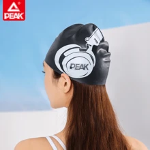 Diseños personalizados de gorras de natación PEAK Unisex de silicona-cómodo patrón de auriculares profesional, gorra de natación impermeable para cabello largo, trenzas, accesorios de dreadlocks esenciales para el entrenamiento de natación, equipo de piscina, protección de la cabeza en nadar, gorras de natación impermeables de alto rendimiento, materiales cómodos para gorras confortables para sesiones de nado extendidas - Negro - Ver 1