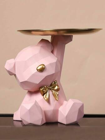 1pc Cute Resin Bear Statue With Tray, Suitable For Living Room, Entrance Key Storage, Wine Cabinet, Table Decoration, Indoor Piggy Bank, Holiday Gift, Birthday Blessings! Sun Travel Cool Back To School