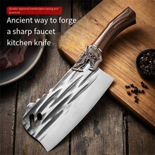 1 Long-Handled Chopper Kitchen Knife, Hand-Forged With Hammer Pattern, Stainless Steel Bone Chopper For Home Use - Multicolor - View 7