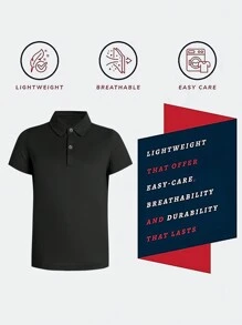 男童校服短袖polo衫，纽扣开襟，吸湿排汗面料 - 黑色 - 查看 8