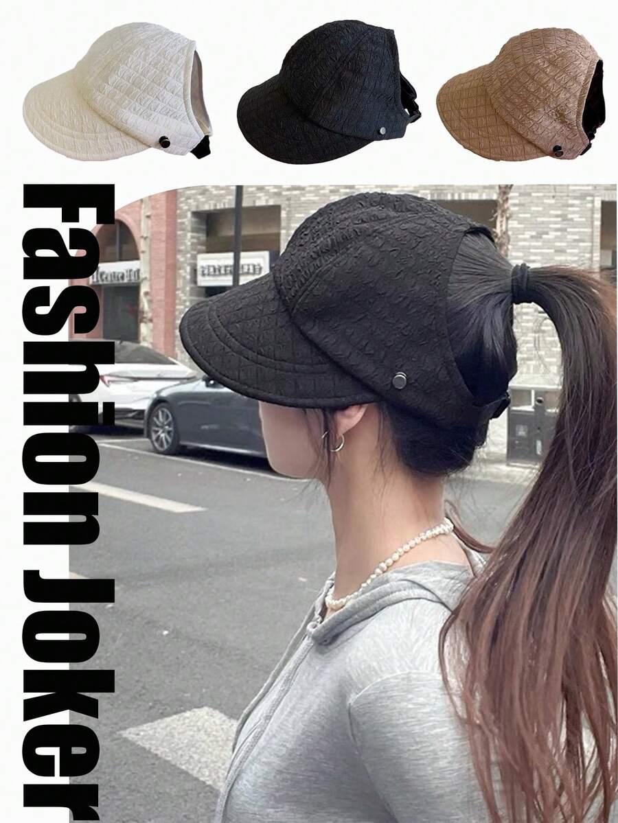 1頂女士格紋寬沿運動遮陽帽，具有通風、防紫外線功能，適合戶外活動