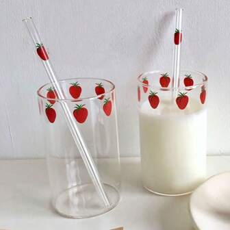 MYVIT 1pc 300ml Cute Strawberry Straw Cup Creative Transparent Student Water Cup Heat-Resistant Glass Cup For Milk