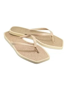Chinelo Quadrado Feminino Glitter Alto Brilho Casual Macio Dia a Dia Passeio Moda Primavera Verão Lançamento - Dourado - Visão 4