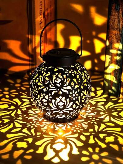 1 件太阳能灯笼灯户外 LED 太阳能悬挂灯笼灯带星光投影，暖白色太阳能花园灯复古桌灯防水适用于花园露台庭院小径秋季装饰家居装饰户外装饰