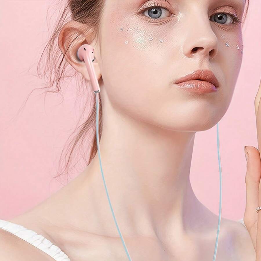 1pc 双色马卡龙 双色马卡龙线控通话圆针半入耳式耳机游戏通话运动耳塞 - 黑紅 - 查看 1