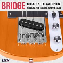 LyxPro 30" Telecaster Electric Guitar, TL Series, Full-Size Paulownia Wood Body, 3-Ply Pickguard, C-Shape Neck, Ashtray Bridge, Quality Gear Tuners, 3-Way Switch & Volume/Tone Controls, 2 Picks Included - gỗ gụ - Xem 4