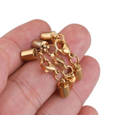 Conjunto de 5 piezas de cierre de langosta de acero inoxidable chapado en oro, con tapa de presión y accesorios ajustables para cierre de cuerda trenzada, para pulseras, collares y accesorios de joyería de cuerda