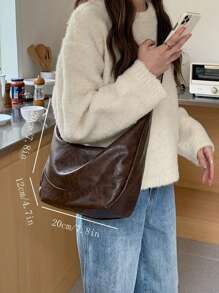 复古梅洛红斜挎包，女士新款韩版时尚手提包，大容量单肩包，开学季必备，教师节好礼，可定制字母图案，可重复使用，教师包，送给教育工作者的理想礼物，送给妈妈的伴娘礼物，复古风女包 - 棕色 - 查看 8