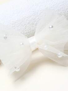 2pcs White Faux Pearl Mesh Bow Hair Clips, Cute Princess Style Hair Accessories For Girls, Party Hair Clips For Teens - Beige - View 6