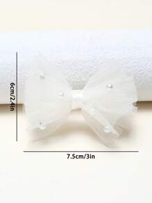 2pcs White Faux Pearl Mesh Bow Hair Clips, Cute Princess Style Hair Accessories For Girls, Party Hair Clips For Teens - Beige - View 4